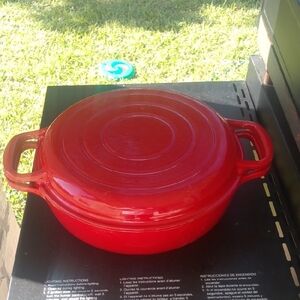 3 In 1 Red Cast Iron  Enamel 4 Qt. Dutch Oven